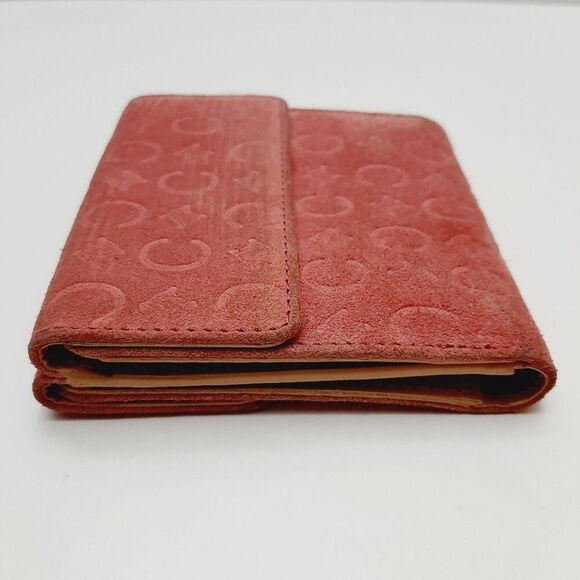 CELINE Vintage C Macadam Logo Pink Genuine Suede Leather Square Triomphe Wallet - Picture 5 of 16